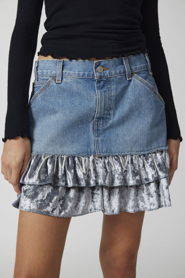 Urban Renewal Parties Remade Velvet Trim Denim Mini Skirt #2
