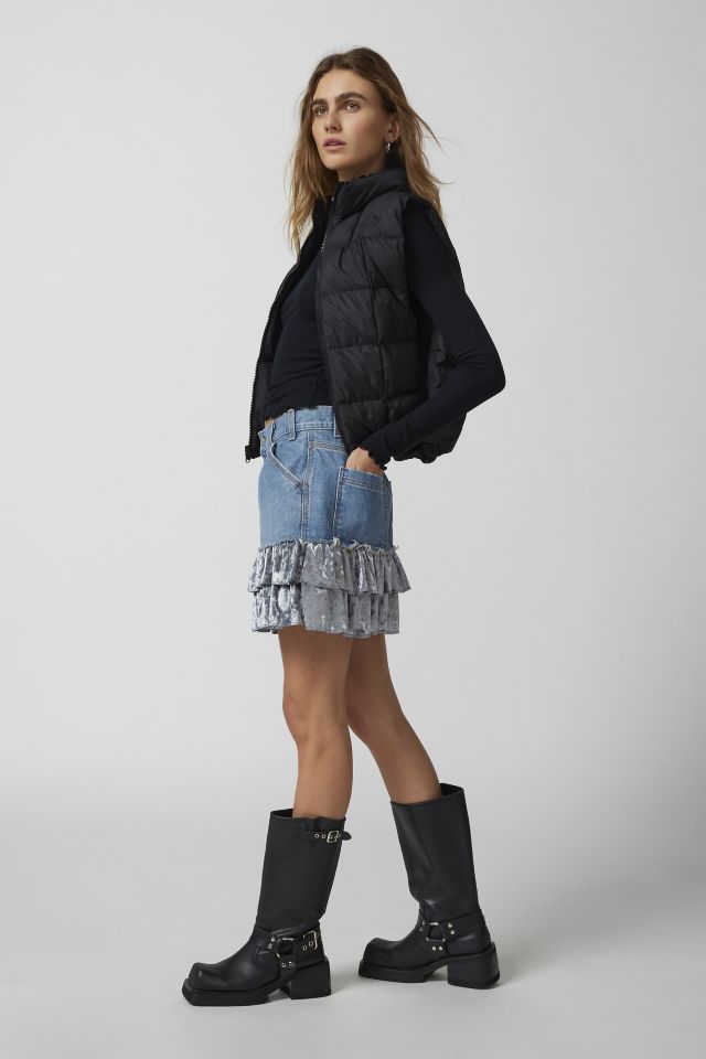 Urban Renewal Parties Remade Velvet Trim Denim Mini Skirt #4