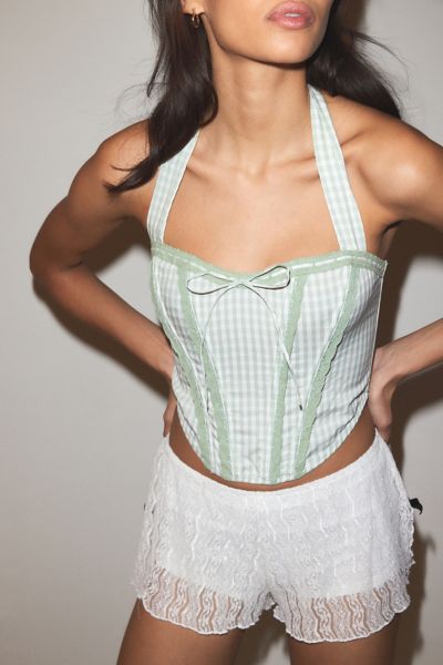 Out From Under Betty Gingham Print Corset In Green Gingham, Women's At Urban Outfitters