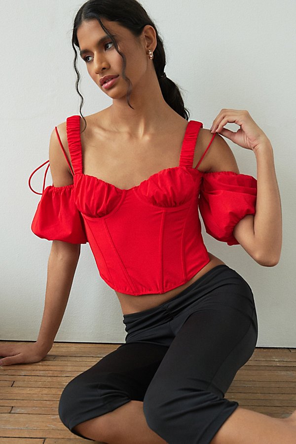 Out From Under Wild Lovers X  Violet Puff Sleeve Corset In Red, Women's At Urban Outfitters