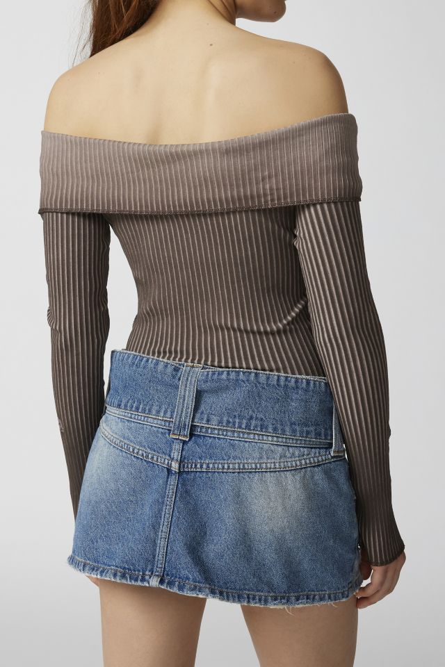 Y2K Ribbed Off-The-Shoulder Top #4