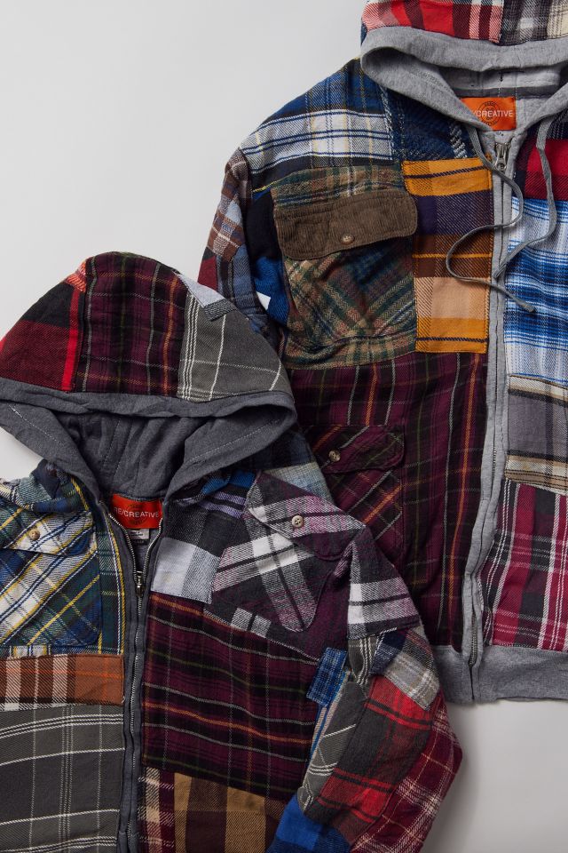 Urban Renewal Re/Creative Remade Heavy Flannel Patchwork Zip Hoodie Sweatshirt #1