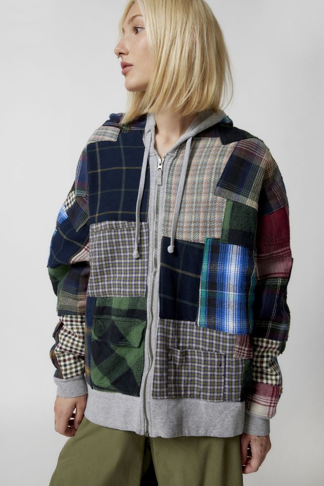 Urban Renewal Re/Creative Remade Heavy Flannel Patchwork Zip Hoodie Sweatshirt #4