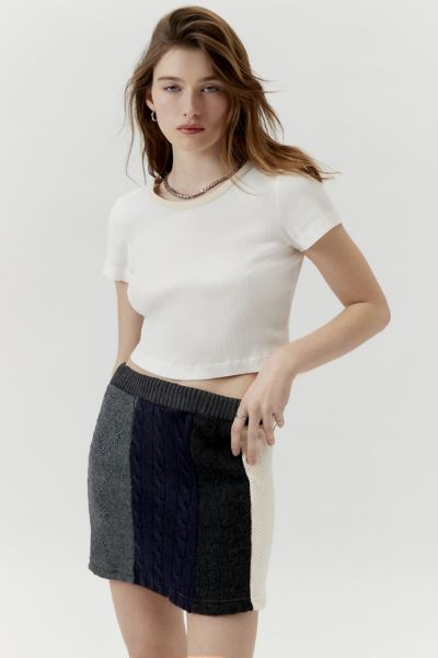 Urban Renewal Remade Cable Knit Mini Skirt In Black, Women's At Urban Outfitters