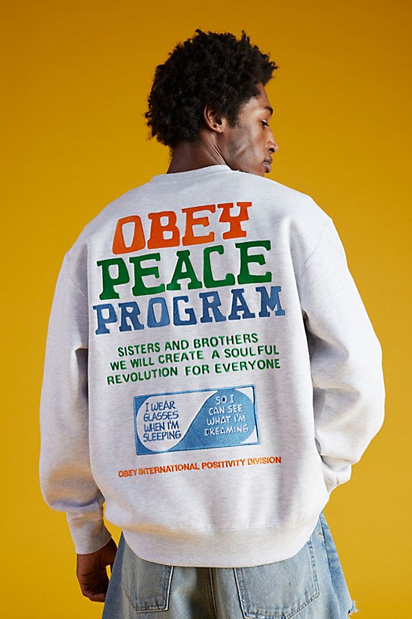 Shop Obey Uo Exclusive Peace Program Crew Neck Sweatshirt In Grey, Men's At Urban Outfitters