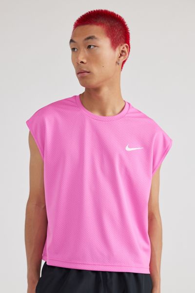 Nike Uo Exclusive Cropped Swim Shirt Top In Playful Pink, Men's At Urban Outfitters