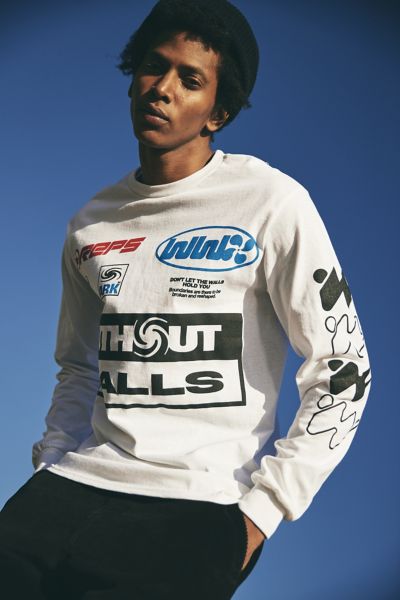 Without Walls Racing Graphic Long Sleeve Tee In White, Men's At Urban Outfitters