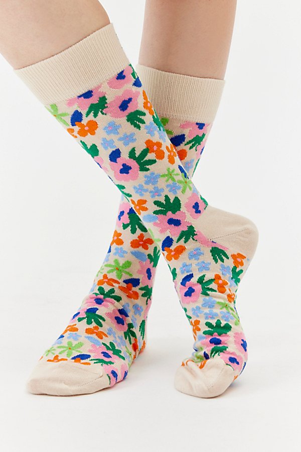 Happy Socks Flower Crew Sock, Women's At Urban Outfitters In Multicolor