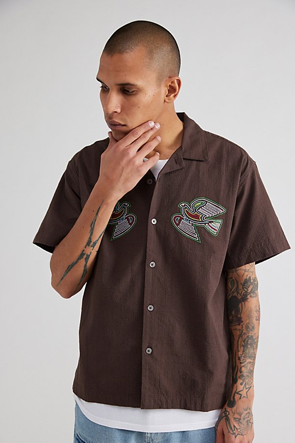 Obey Uo Exclusive Sunrise Woven Button-down Shirt Top In Chocolate, Men's At Urban Outfitters