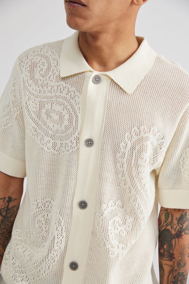 OBEY Tear Drop Open Knit Button-Down Shirt | Urban Outfitters
