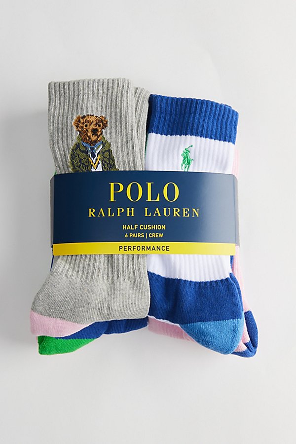 Polo Ralph Lauren American In Paris Bear Crew Sock 6-pack In Assorted, Men's At Urban Outfitters In Multi