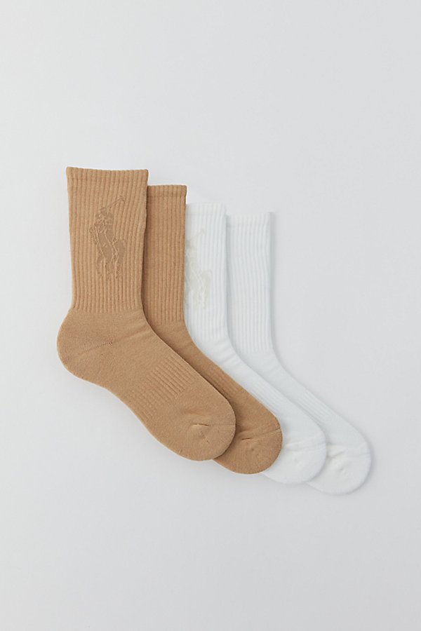 Polo Ralph Lauren Tonal Pony Crew Sock 2-pack In White/beige, Men's At Urban Outfitters In Brown