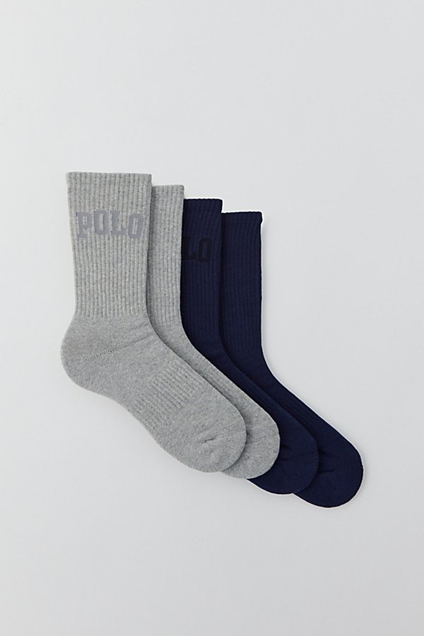 Polo Ralph Lauren Tonal Pony Crew Sock 2-pack In Black/grey, Men's At Urban Outfitters In Gray