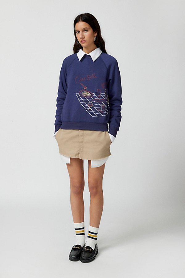 Project Social T Ciao Bella Dinner Party Crew Neck Sweatshirt In Navy, Women's At Urban Outfitters