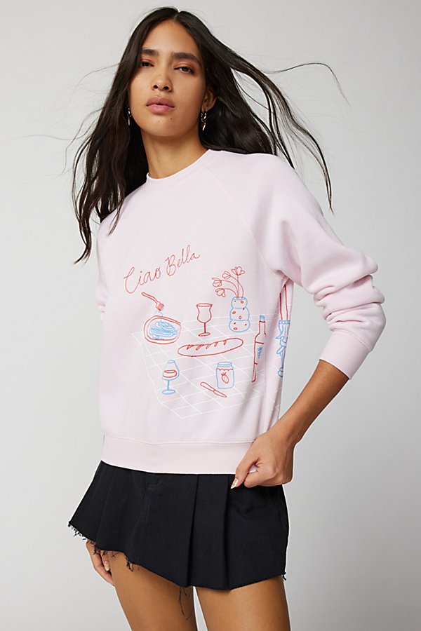 Project Social T Ciao Bella Dinner Party Crew Neck Sweatshirt In Pink, Women's At Urban Outfitters