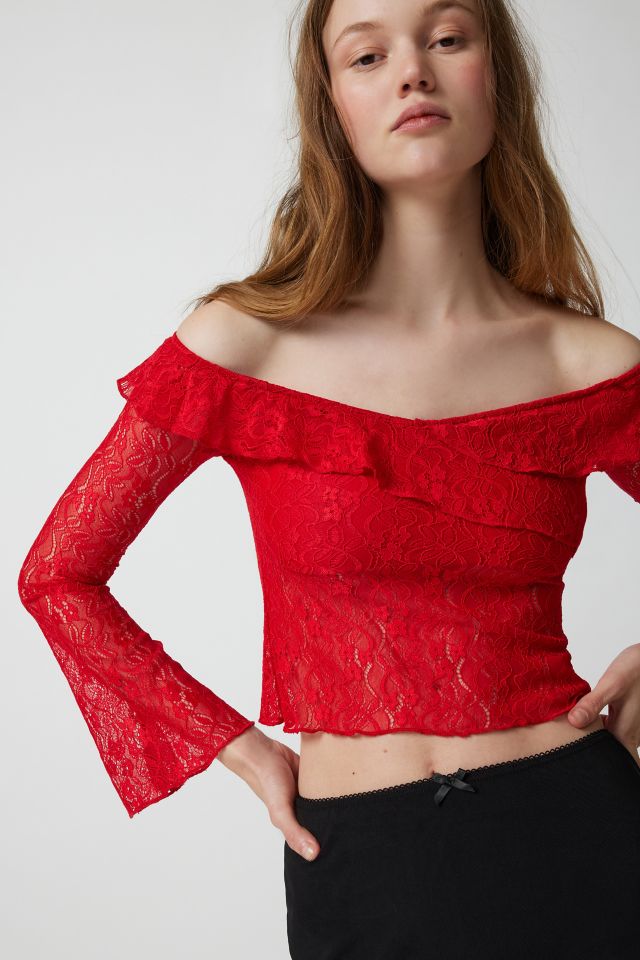 Red lace off the shoulder top new arrivals