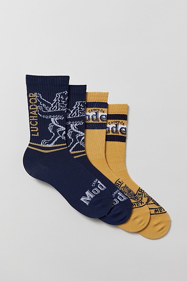 Urban Outfitters Modelo Ribbed Crew Sock 2-pack In Navy/gold, Men's At