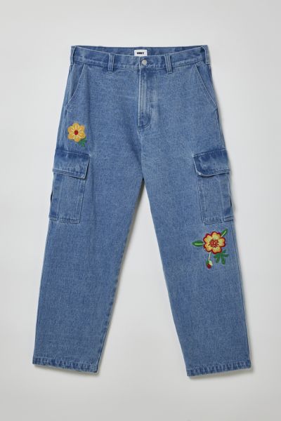 Shop Obey Uo Exclusive Bigwig Cargo Jean In Vintage Denim Light, Men's At Urban Outfitters