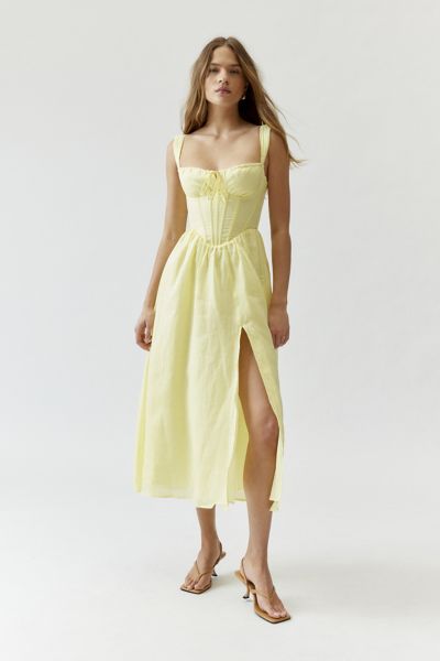 BARDOT ESRA CORSET MIDI DRESS IN YELLOW, WOMEN'S AT URBAN OUTFITTERS