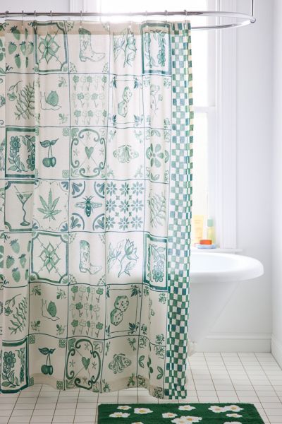 Urban Outfitters Mariana Tile Shower Curtain In Green At  In Green