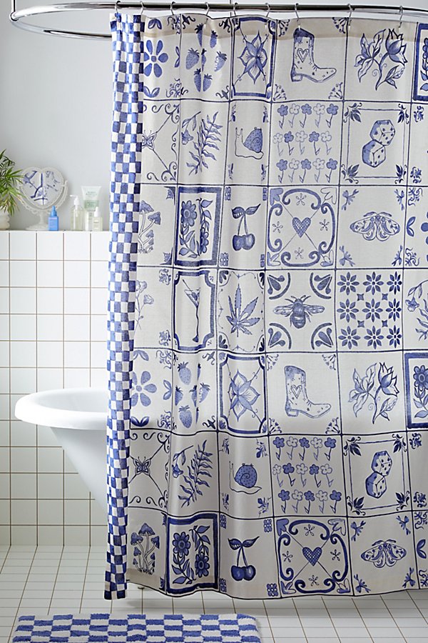 Urban Outfitters Tile Shower Curtain In Blue At