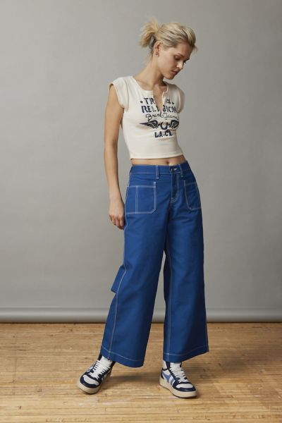 Bdg Joey Striped Straight Leg Pant In Blue, Women's At Urban Outfitters
