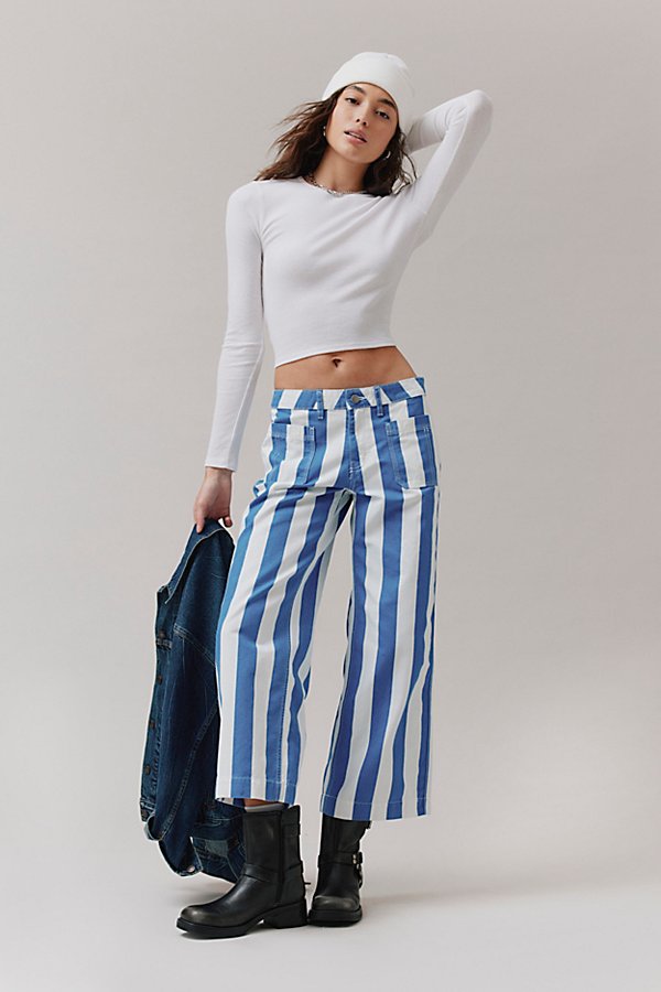 Bdg Joey Striped Straight Leg Pant In Blue, Women's At Urban Outfitters