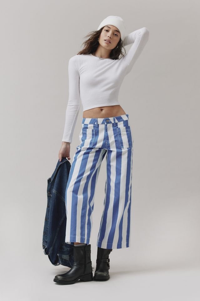 Striped Straight Leg Pants Blue