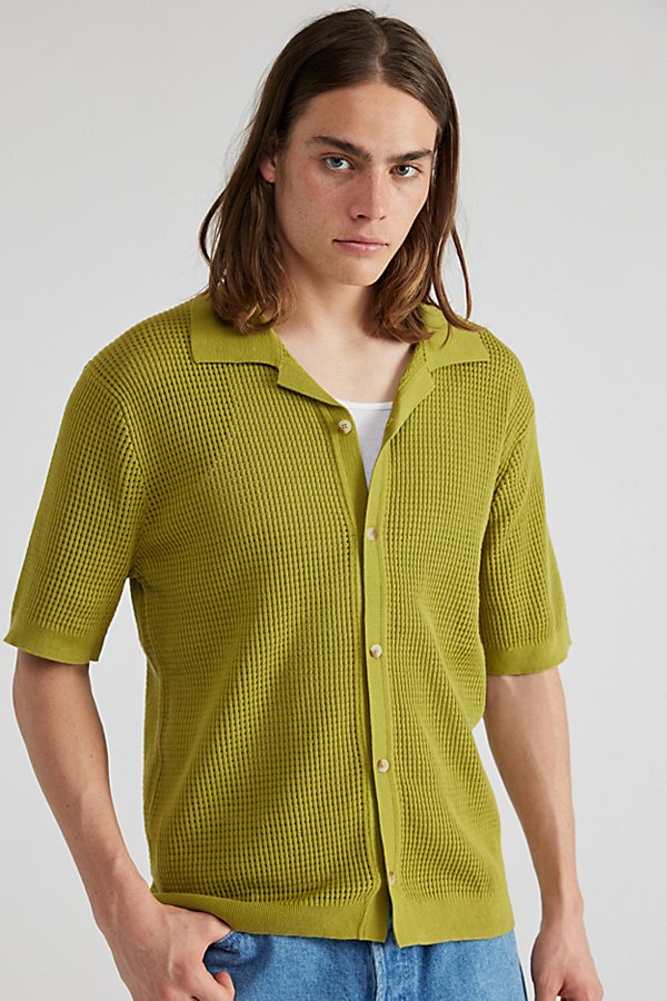 Rolla's Bowler Grid Knit Short Sleeve Shirt Top In Cactus, Men's At Urban Outfitters