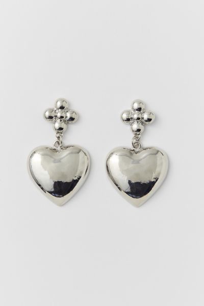 Urban Outfitters Heart Drop Earring In Silver, Women's At