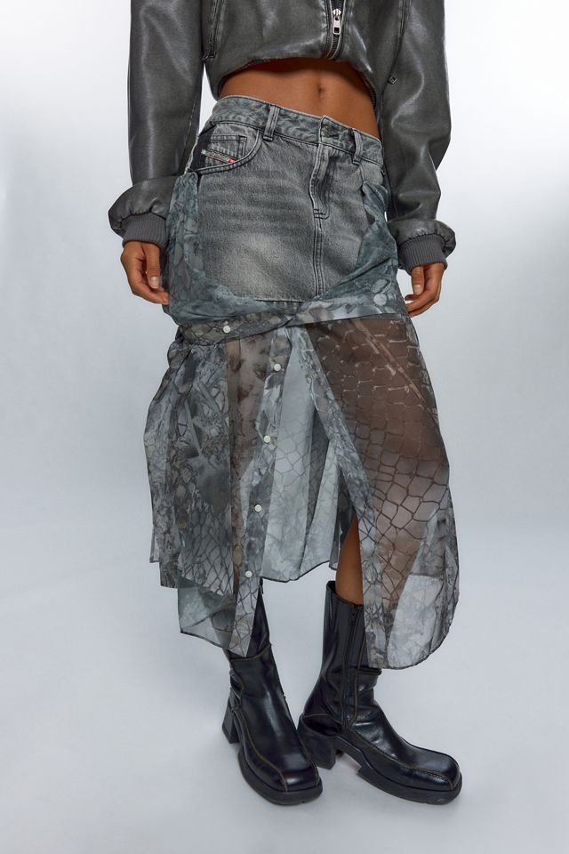 diesel denim shirt dress with skirt overlay Diesel Blue Buttoned Shirt Dress With Detachable Skirt Overlay