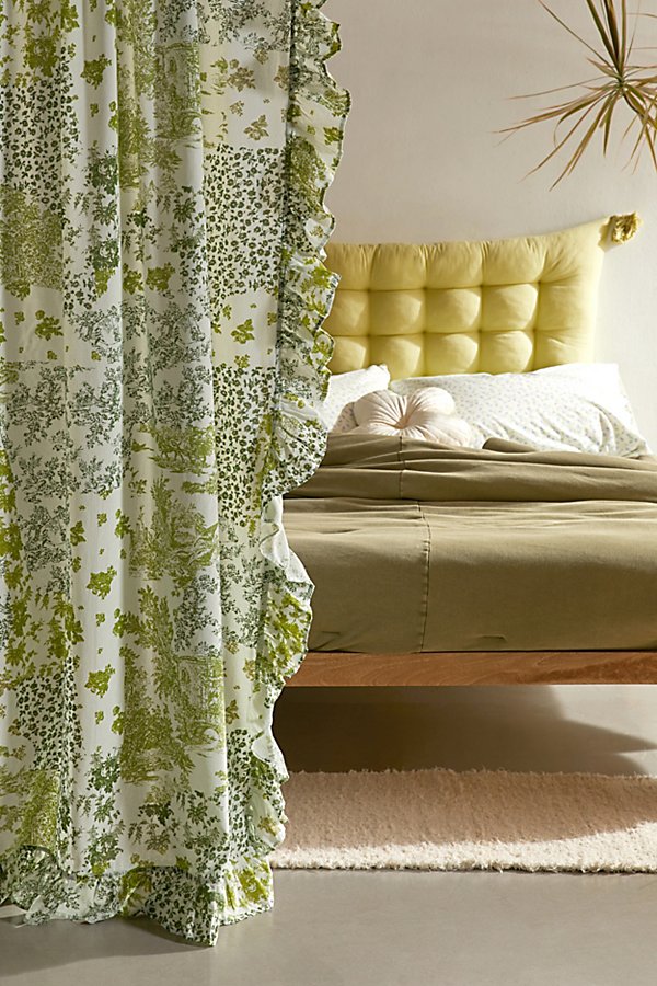 Urban Outfitters Toile Patchwork Ruffle Window Panel In Green At