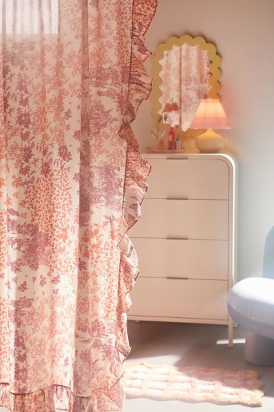 Urban Outfitters Toile Patchwork Ruffle Window Panel In Pink At