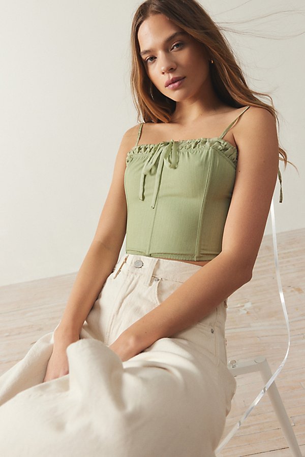Shop Out From Under Sheena Ruffle Lace-up Corset In Green, Women's At Urban Outfitters