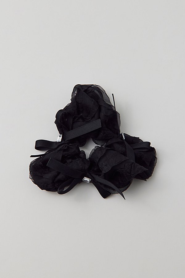 Urban Outfitters Ruffle Bow Gem Sheer Scrunchie In Black At