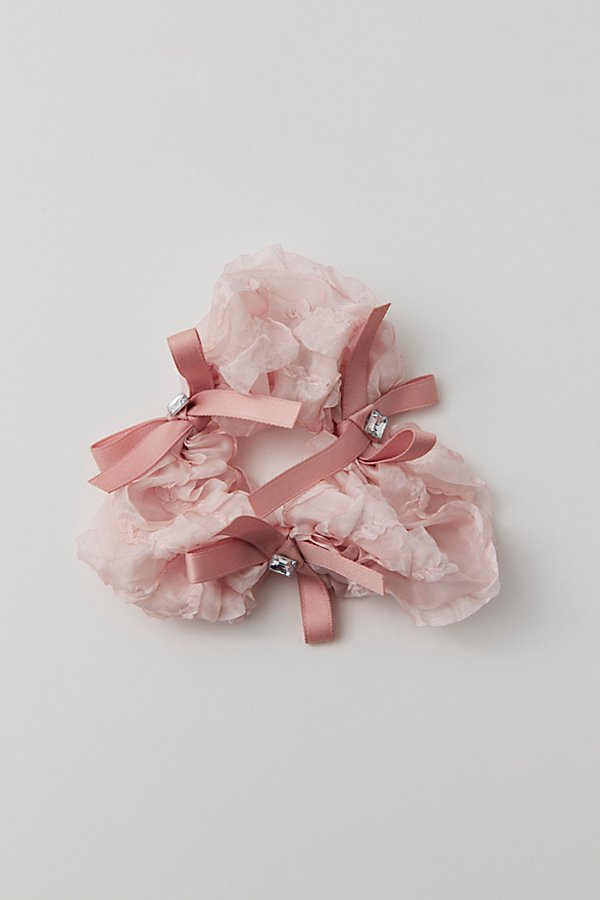 Urban Outfitters Ruffle Bow Gem Sheer Scrunchie In Pink At