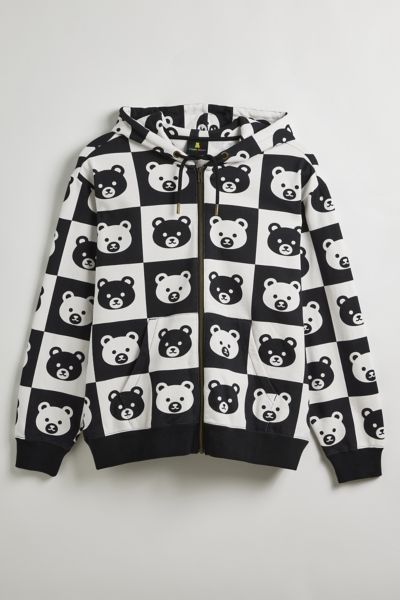 Shop Teddy Fresh Bear Checkerboard Full Zip Hoodie Sweatshirt In Black/white At Urban Outfitters