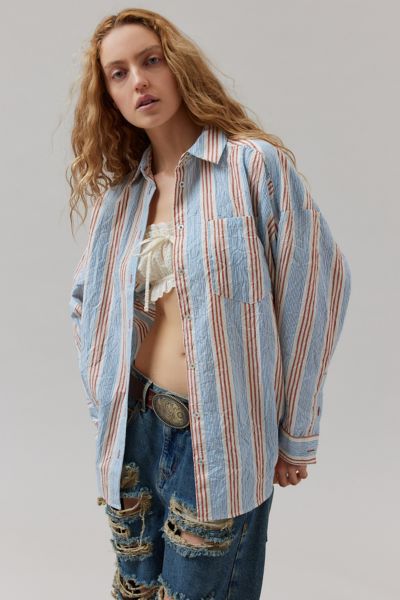Bdg Ryanne Crinkled Button-down Shirt In Assorted, Women's At Urban Outfitters