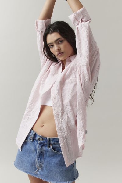 Bdg Ryanne Crinkled Button-down Shirt In Pink, Women's At Urban Outfitters