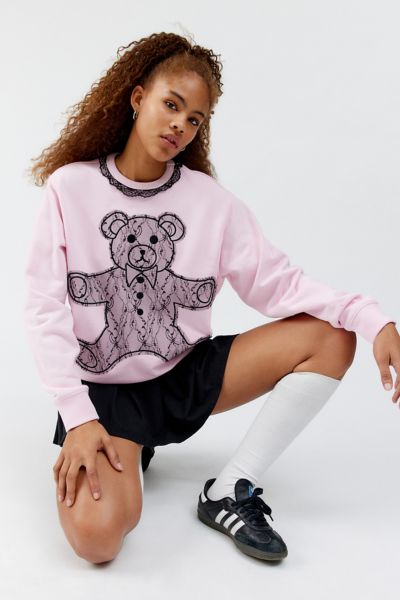 Teddy Fresh Lace Applique Bear Sweatshirt In Pink At Urban Outfitters