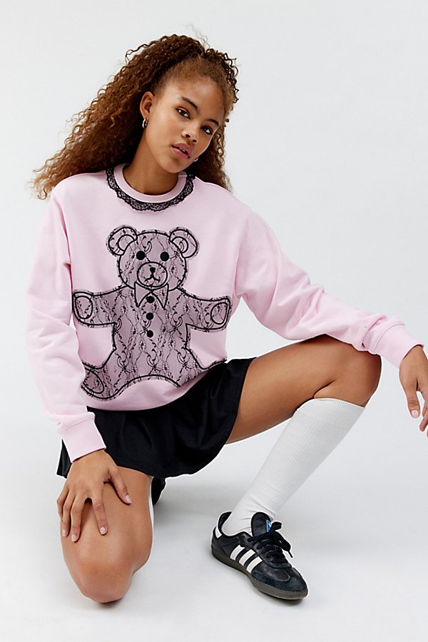 Teddy Fresh Lace Applique Bear Sweatshirt In Pink At Urban Outfitters