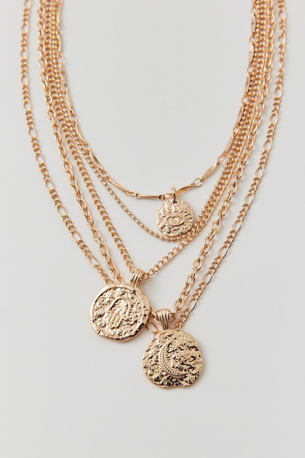 Urban Outfitters Hammered Icon Coin Layered Necklace In Gold, Women's At