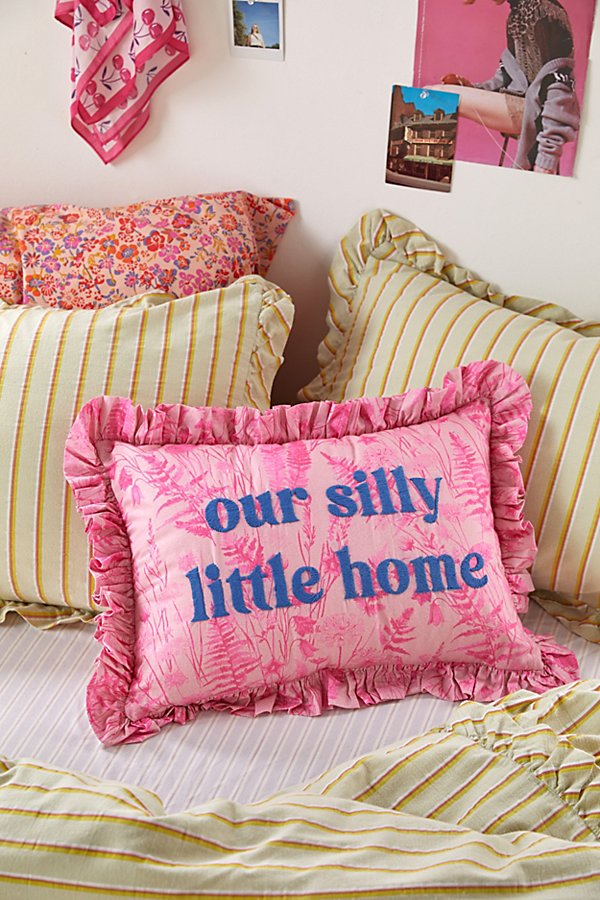 Urban Outfitters Text Ruffle Bolster Pillow In Our Silly Little Home At  In Pink