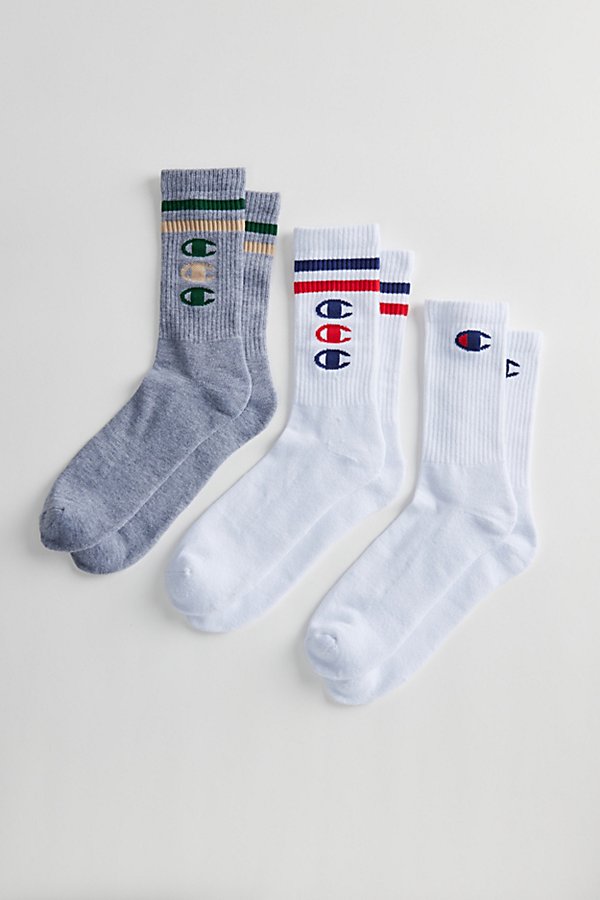 Champion Uo Exclusive Logo Crew Sock 3-pack In Grey, Men's At Urban Outfitters In Multi