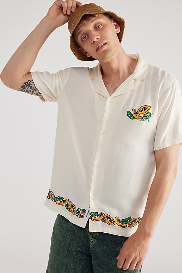 Native Youth Etaerio Fruit Embroidered Short Sleeve Shirt Top In Ivory, Men's At Urban Outfitters In White