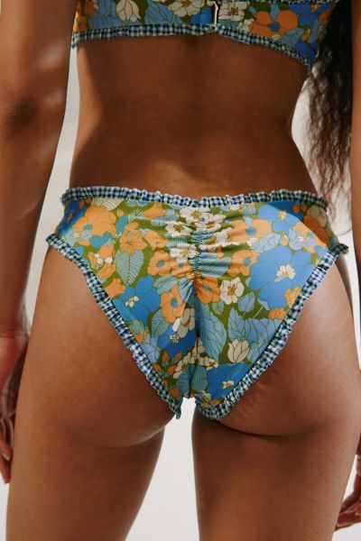 Out From Under Monroe Ruffle Bikini Bottom In Blue Floral, Women's At Urban Outfitters