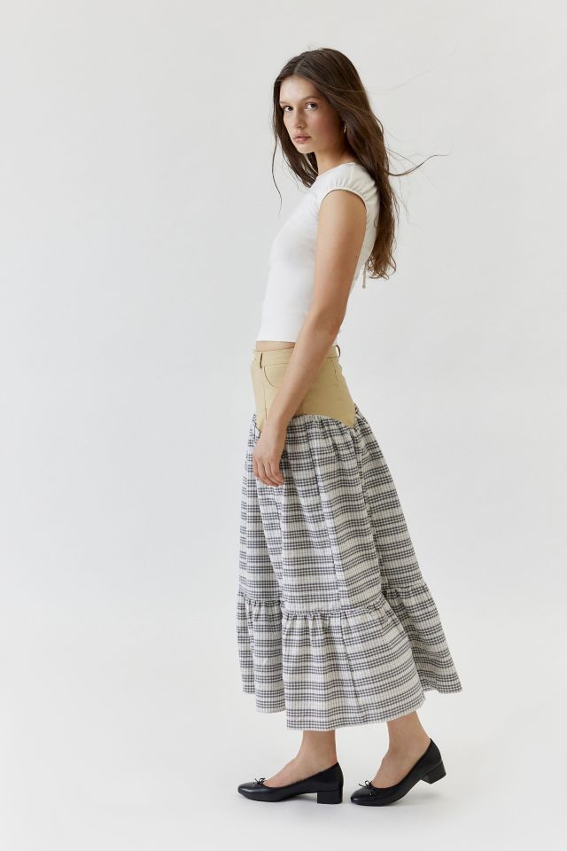 Daisy Street Spliced Checkered Frill Maxi Skirt #2