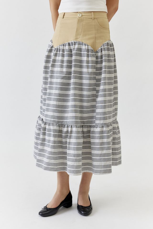 Daisy Street Spliced Checkered Frill Maxi Skirt #3
