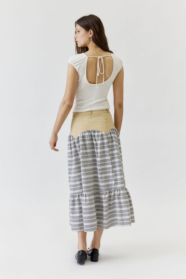Daisy Street Spliced Checkered Frill Maxi Skirt #4