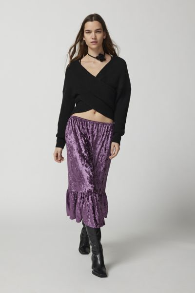 Urban Renewal Parties Remade Velvet Ruffle Hem Midi Skirt In Purple, Women's At Urban Outfitters